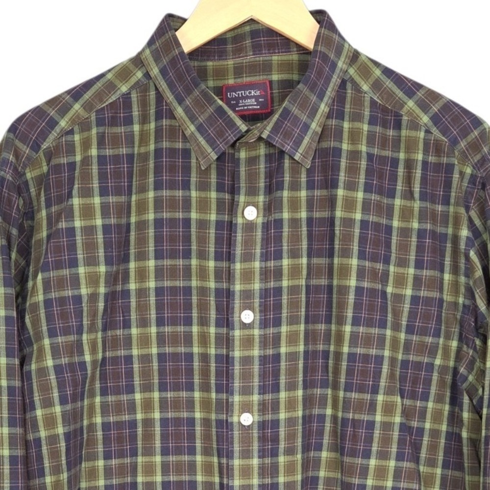 UNTUCKit Button Down Shirt Mens XL Green Blue Plaid Long Sleeve Cotton Casual